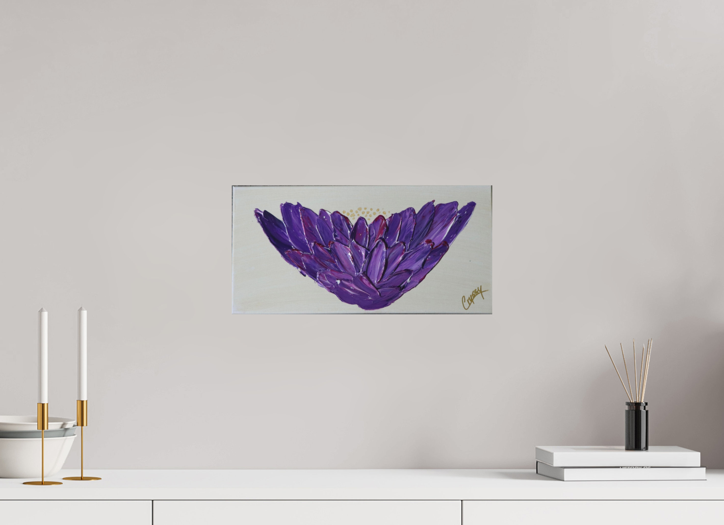 16.1 x 8″, *Photo Print on Fuji Silk with Black Frame Purple Lotus - Textured Acrylic Paint