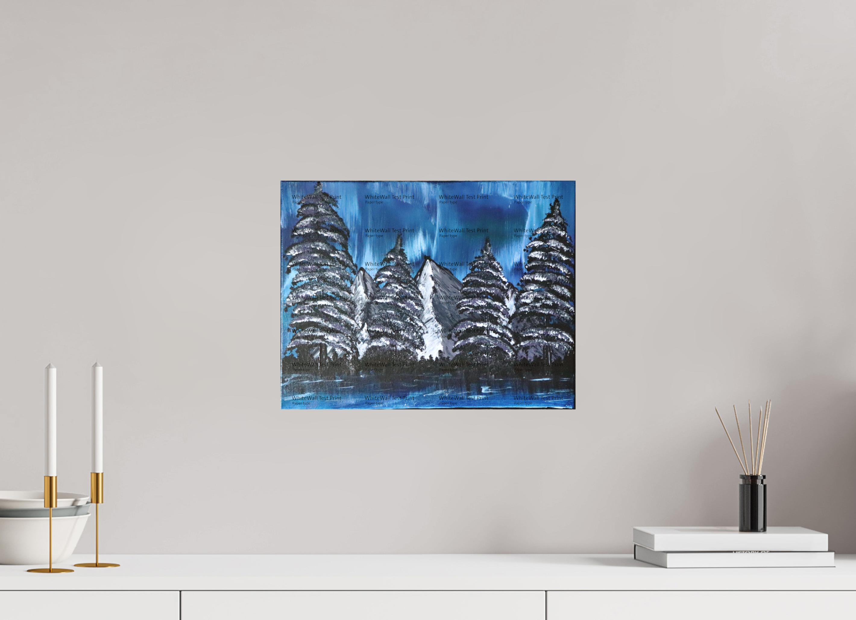15.5 x 12″, *SAMPLE Photo Print on Fuji Silk Paper no frame Blue Borealis - Original Acrylic Landscape Painting