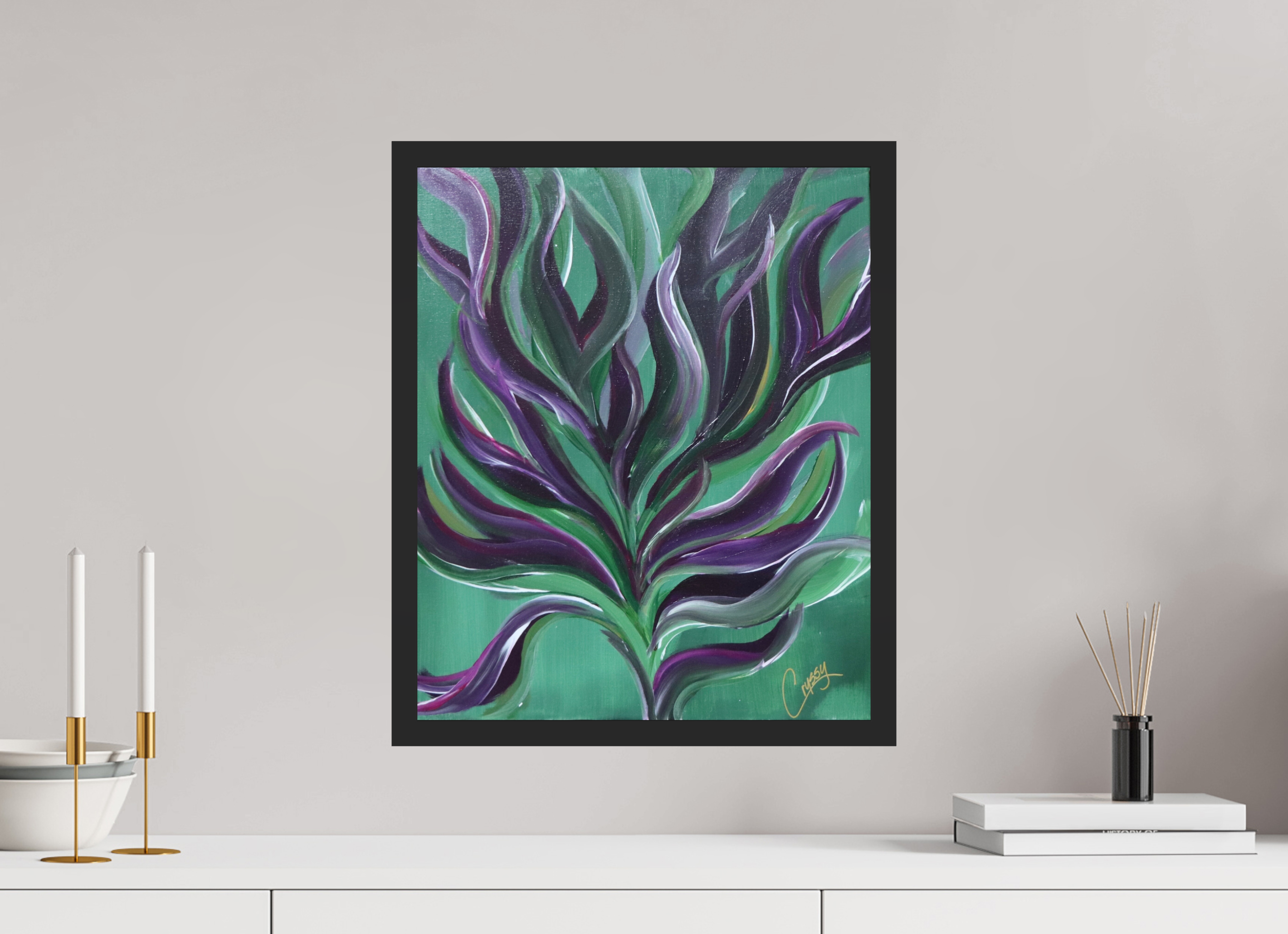16 x 19.4″, *Photo Print Under Acrylic Glass Black Matte Frame Large Botanical - Original Abstract Acrylic Painting