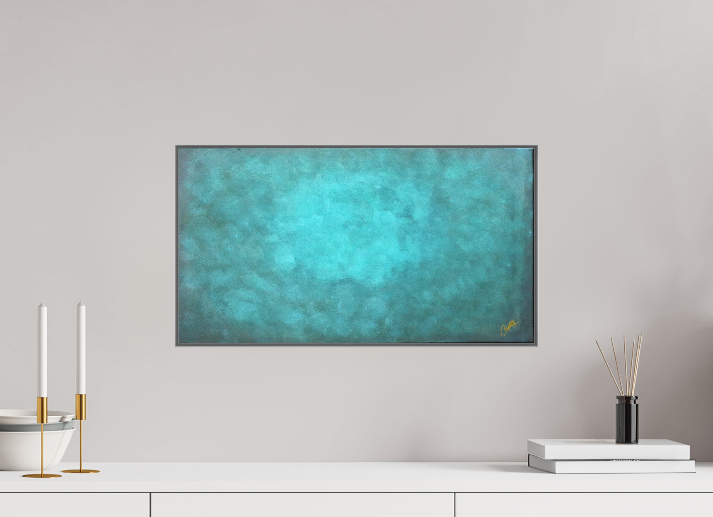 21.9 x 12″, *Aluminum Artbox 1" on fine art paper under acrylic matte glass Emerald Fade