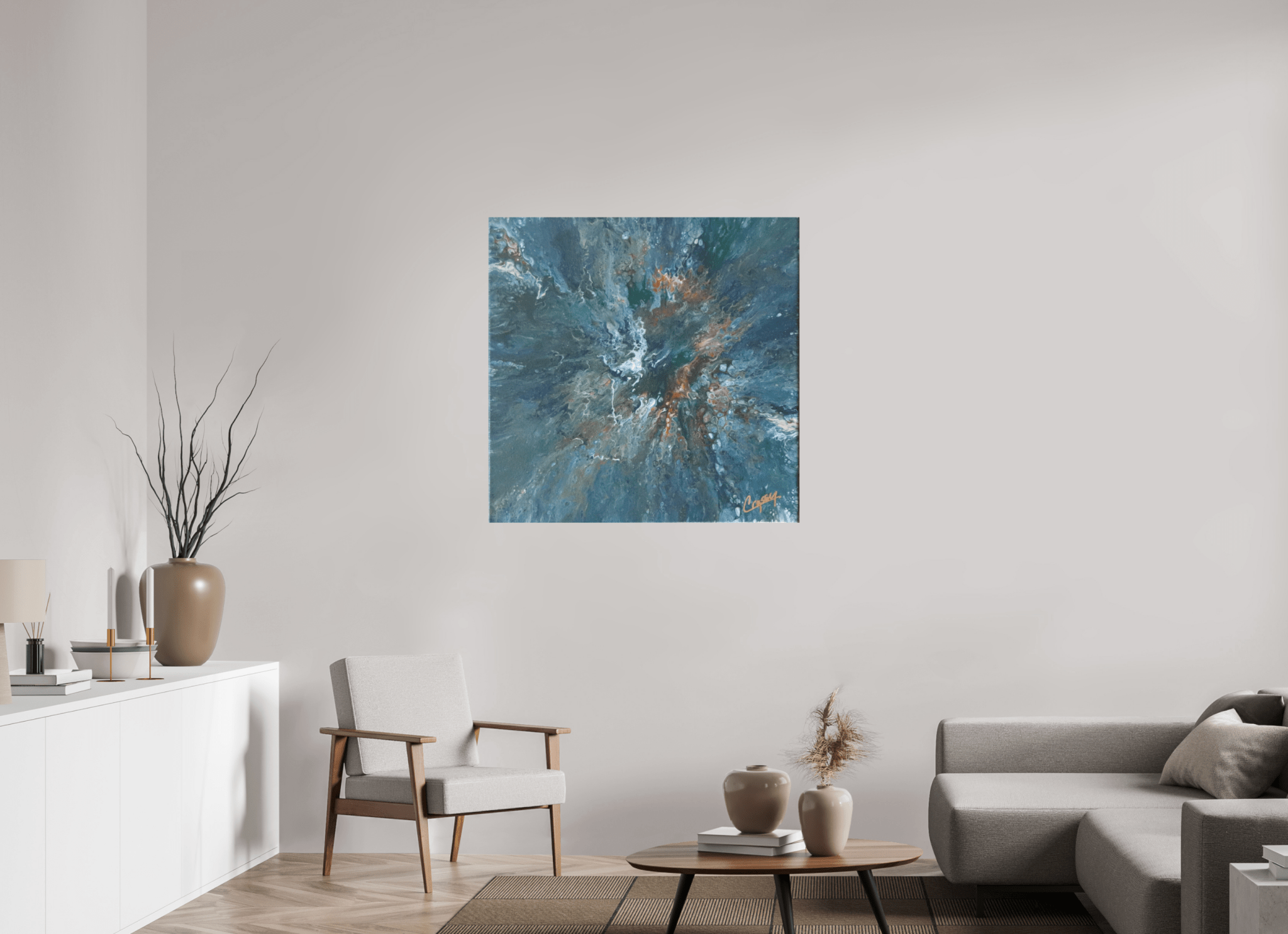 Teal Flux - Original Tilt Pour Painting - The Living Abstract
