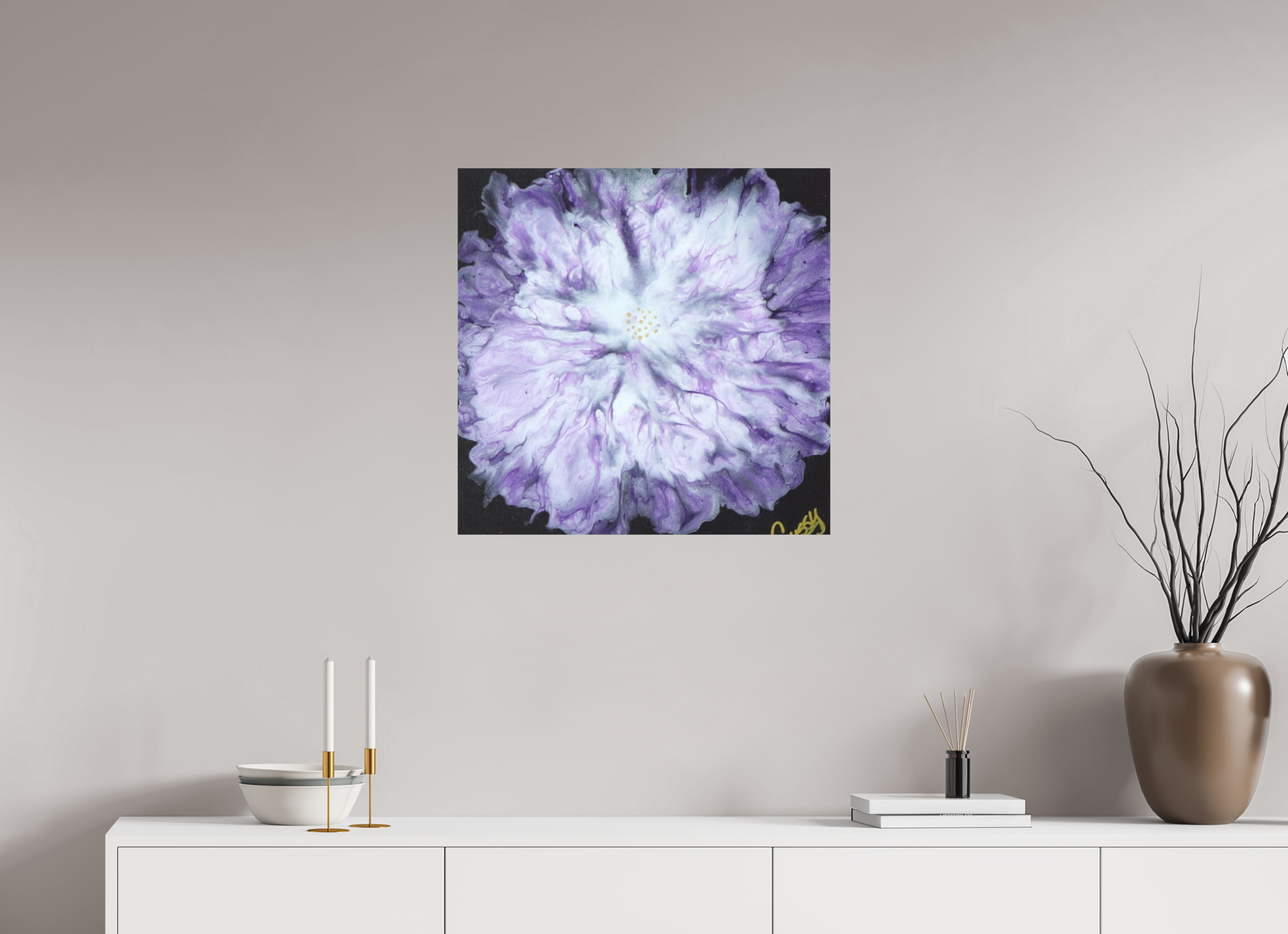 24.4 x 24″, *1.25" Matte Canvas No Frame Purple Paisley - Original Acrylic Dutch Pour Painting