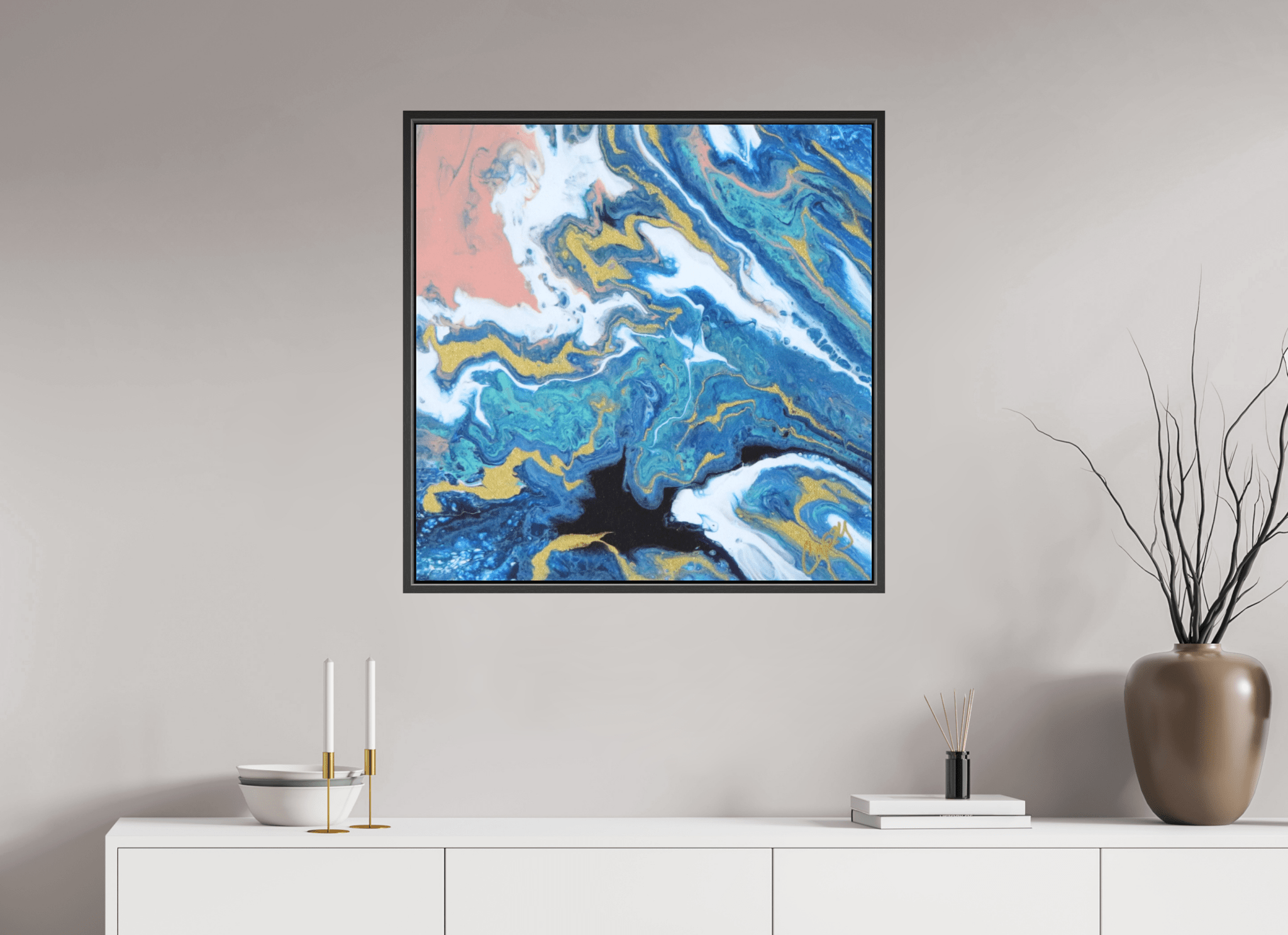Coastal Blush - Original Tilt Pour Acrylic Painting - The Living Abstract
