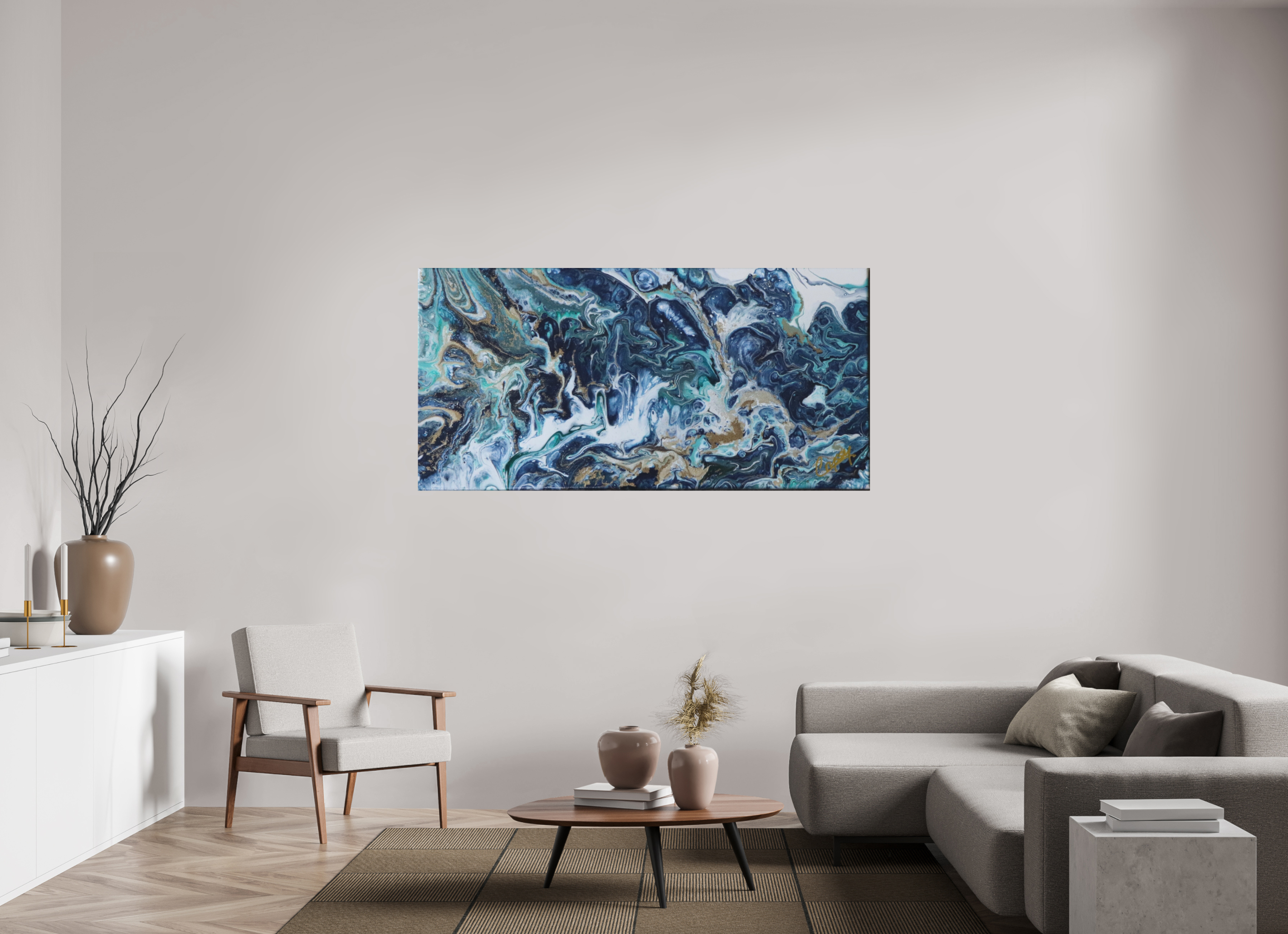 71 x 35″, *Photo Print on Fuji Silk with Black Frame Above the Storm