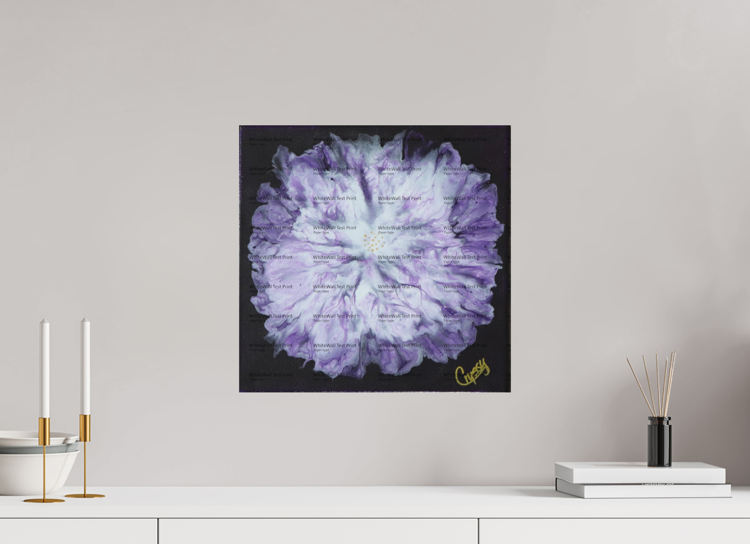 16.3 x 16″, *SAMPLE Photo Print on Fuji Silk Paper no frame Purple Paisley - Original Acrylic Dutch Pour Painting