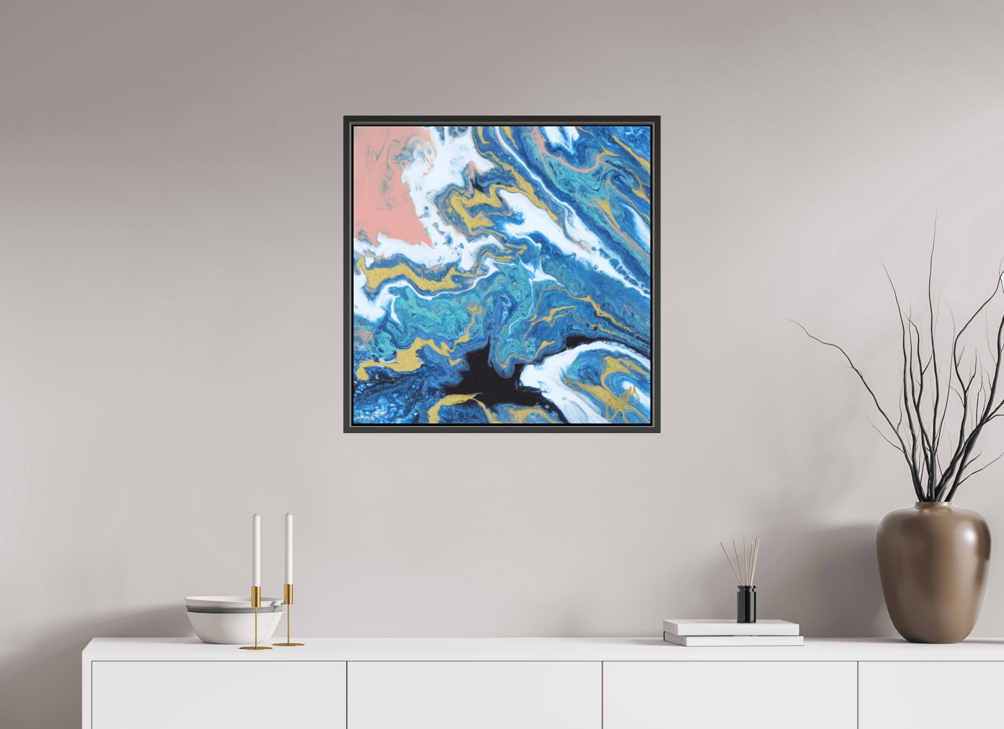 Coastal Blush - Original Tilt Pour Acrylic Painting - The Living Abstract