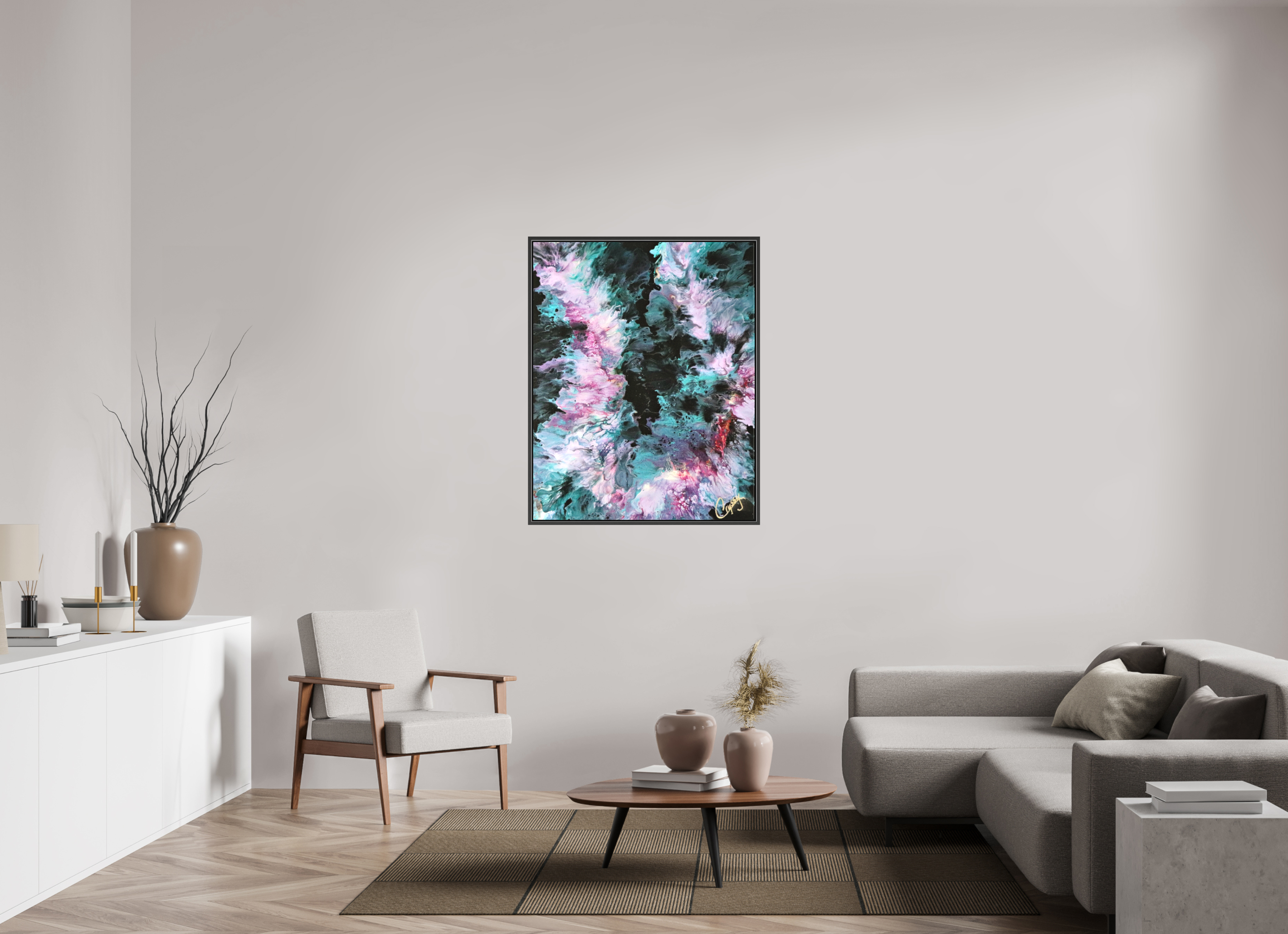35 x 44″, *.7" Matte Canvas with Black Oak Frame Hawaiian Lei - Original Tropical Acrylic Painting
