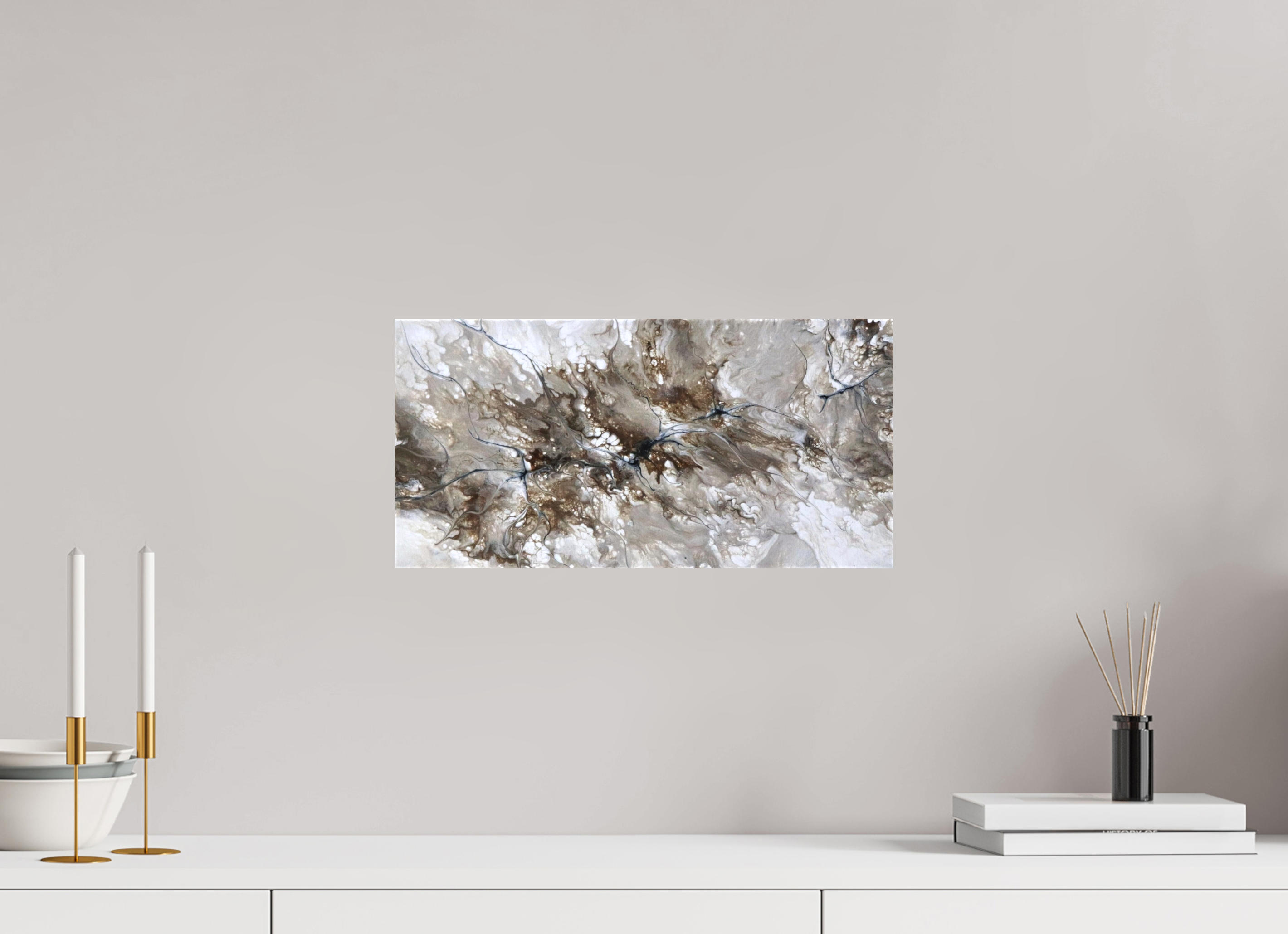 16.3 x 8″, *1.25" Matte Canvas No Frame Beige Marble - Original Dutch Pour