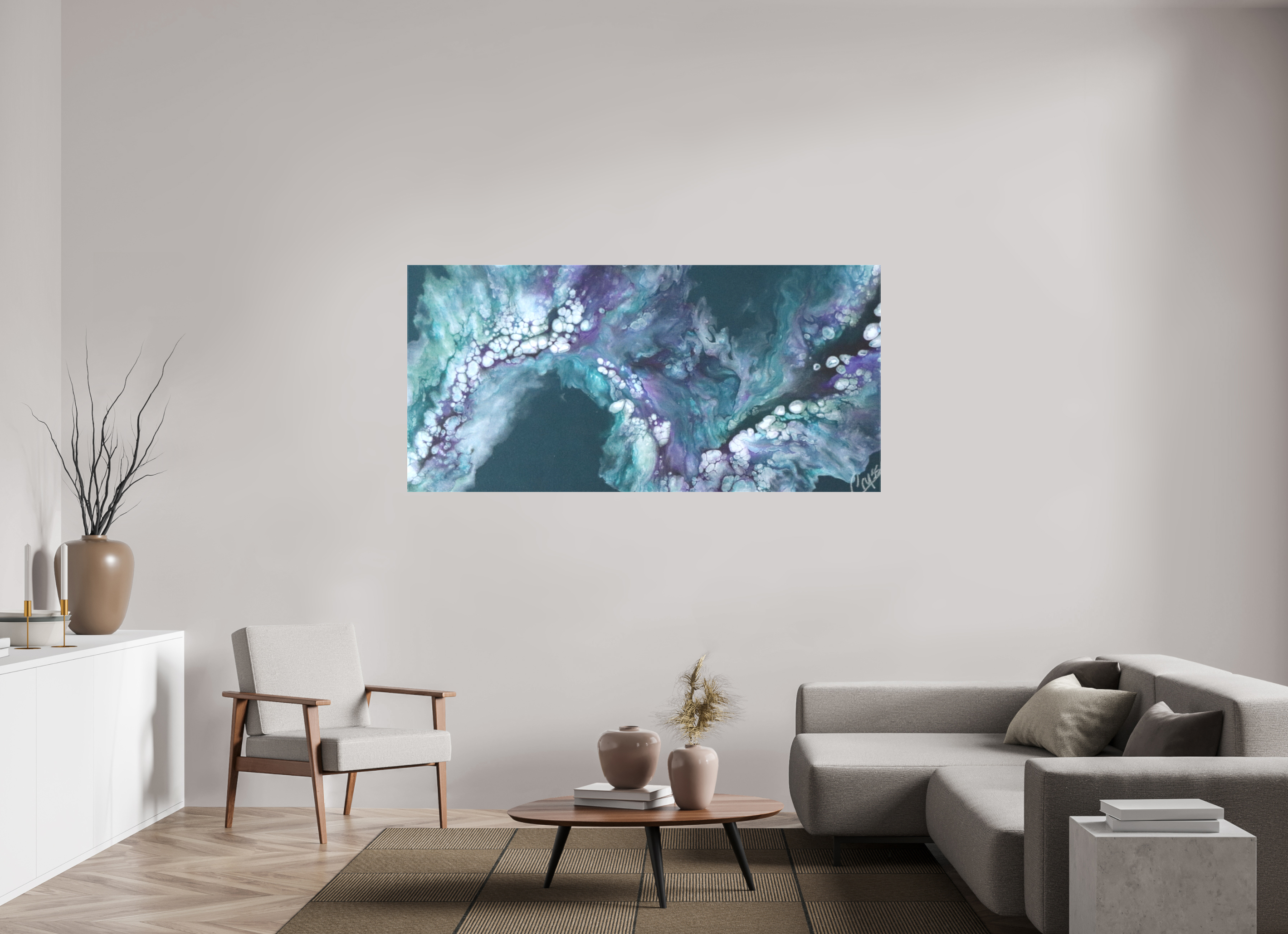 73.4 x 35″, *1.25" Matte Canvas No Frame Teal Tidal Wave
