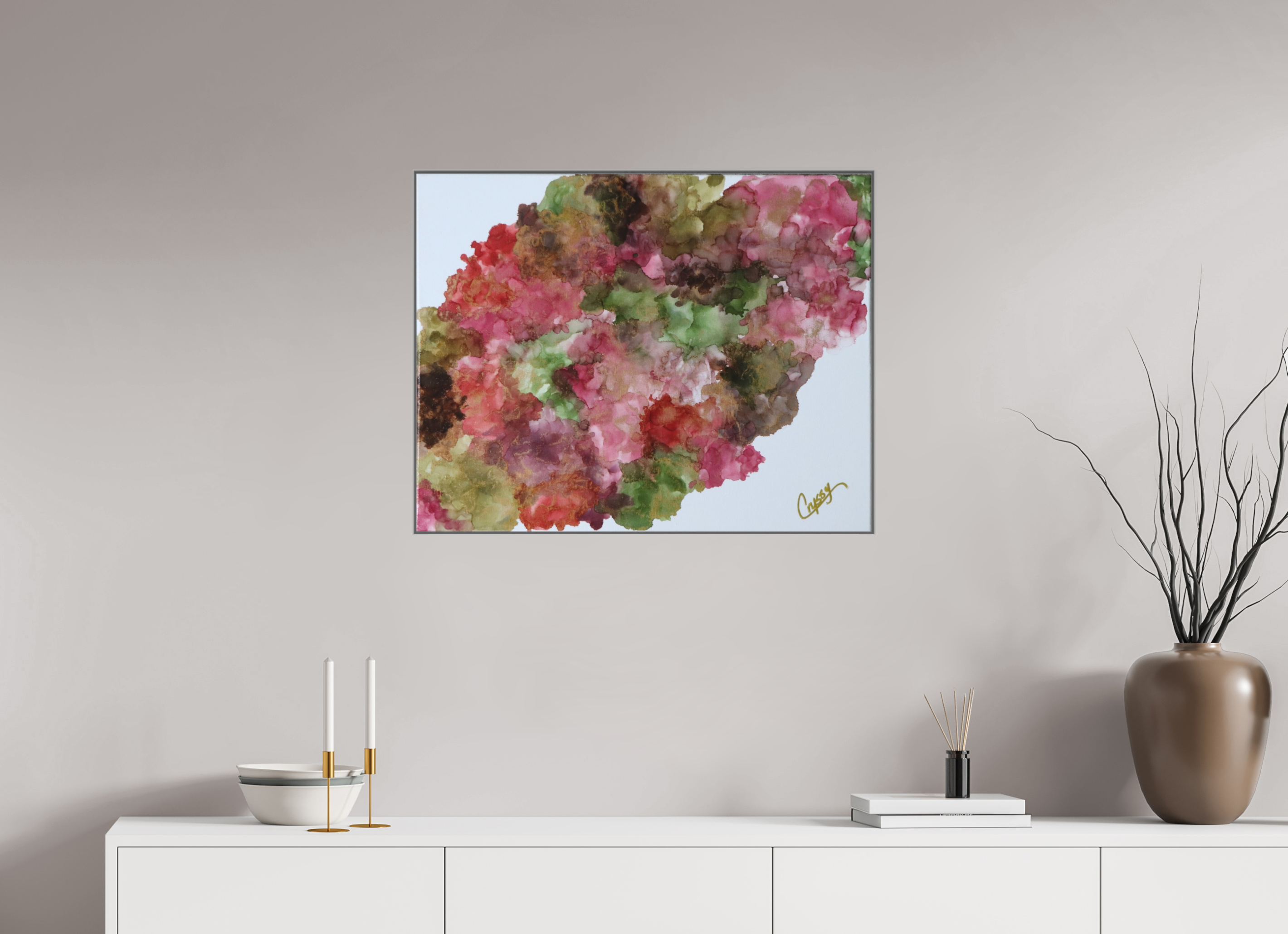 30.5 x 24″, *Aluminum Artbox 1" on fine art paper under acrylic matte glass Floral Density