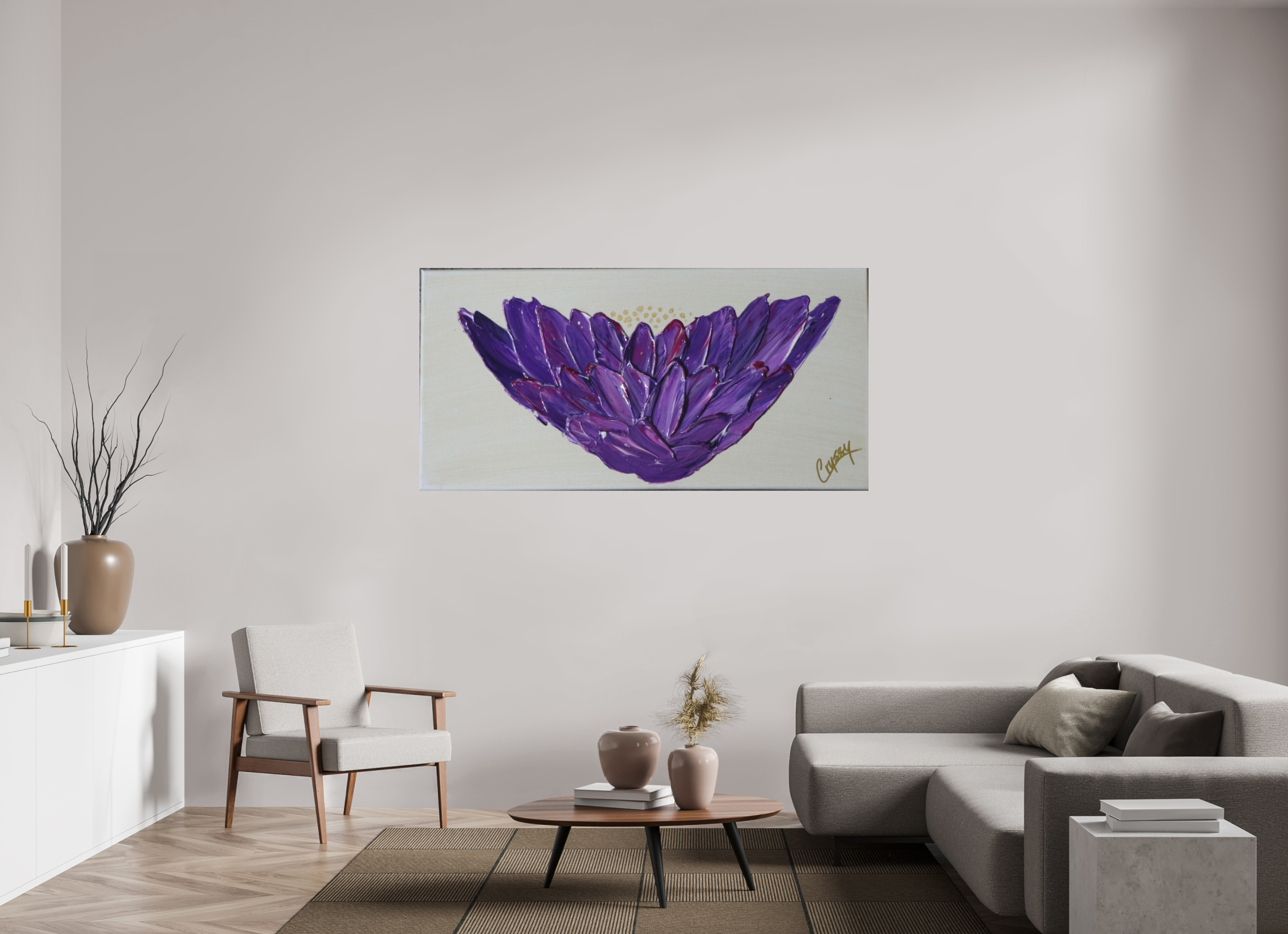 70.6 x 35″, *Photo Print on Fuji Silk Paper No Frame Purple Lotus - Textured Acrylic Paint