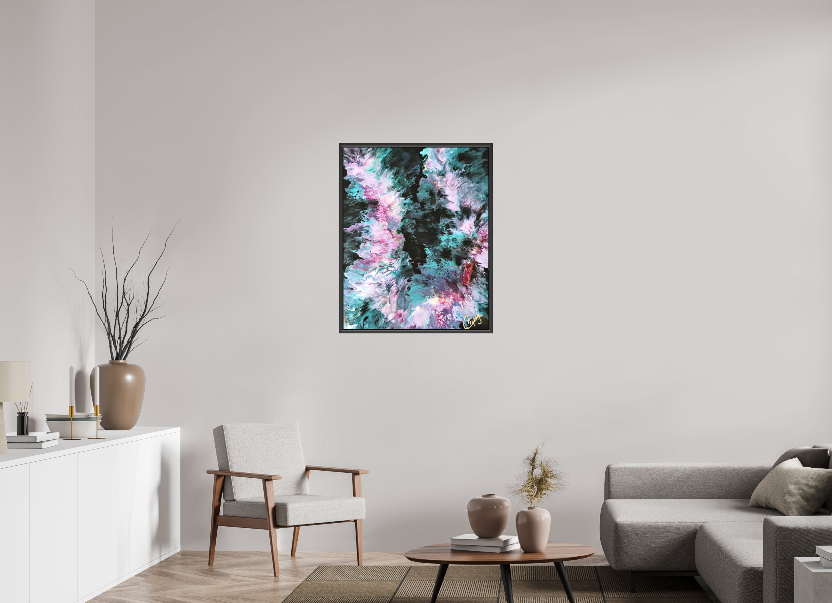 28 x 35.2″, *.7" Matte Canvas with Black Oak Frame Hawaiian Lei - Original Tropical Acrylic Painting