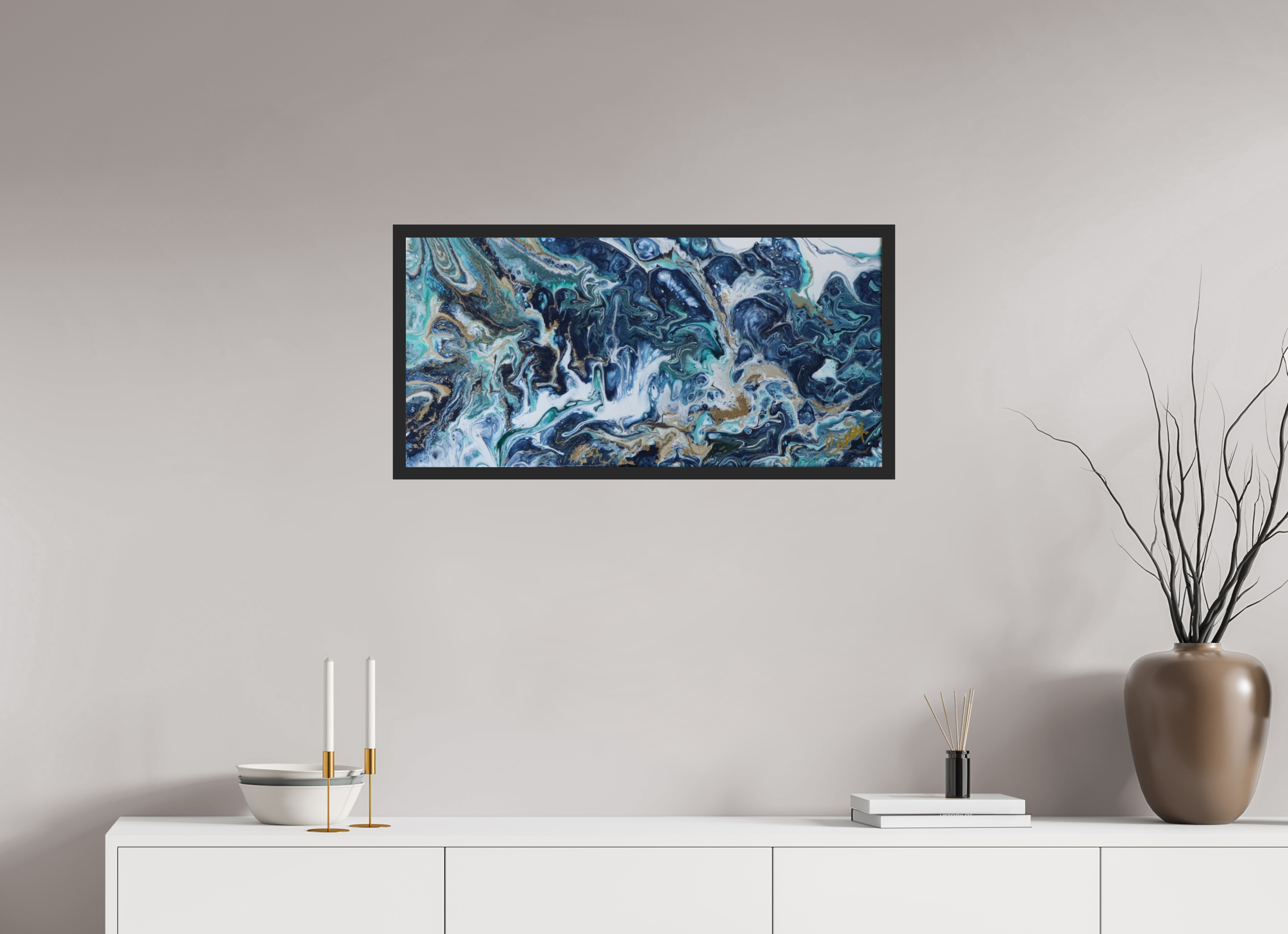 32.5 x 16″, *Photo Print Under Acrylic Glass Black Matte Frame Above the Storm