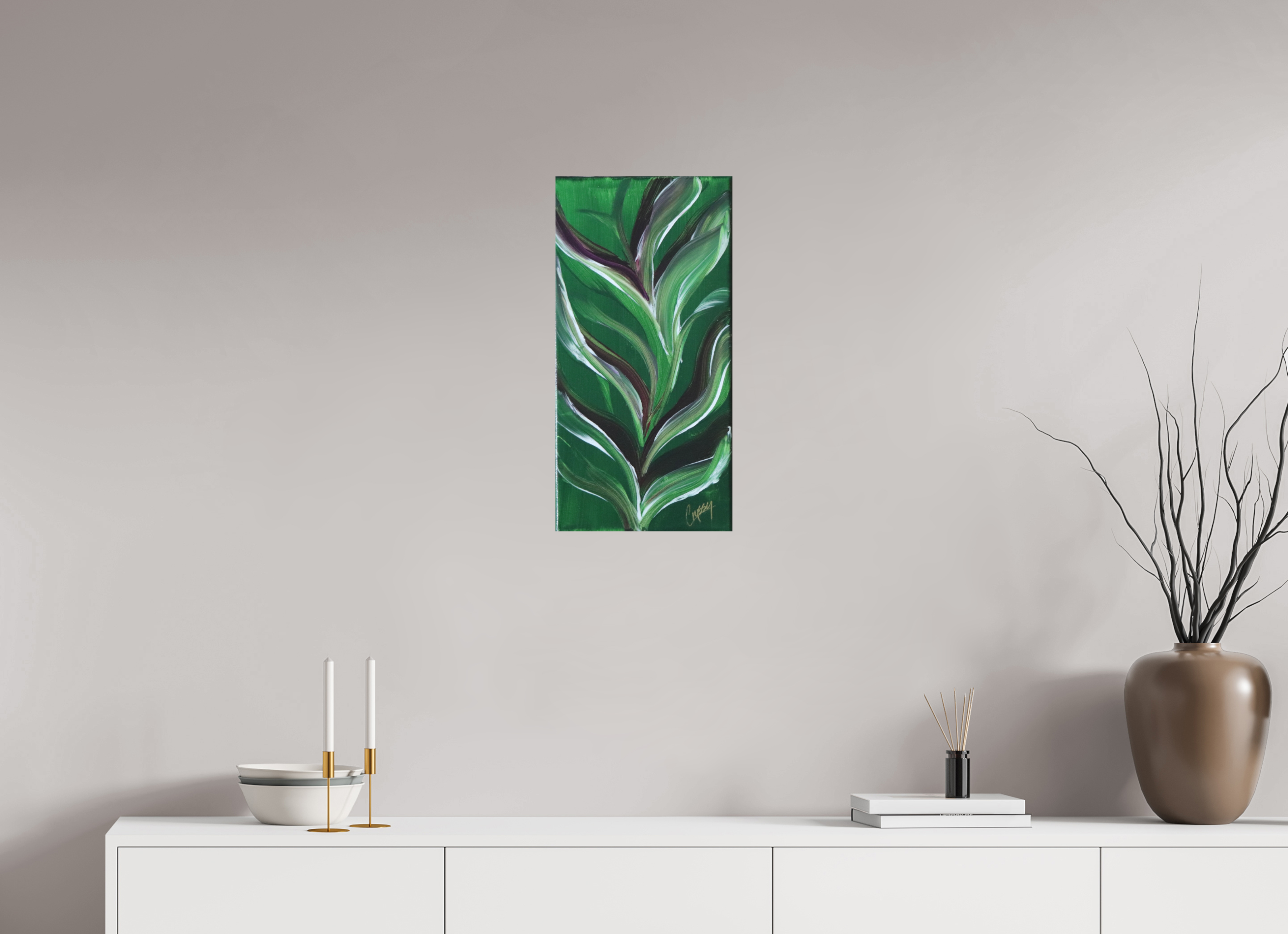 12 x 24.1″, *Photo Print on Fuji Silk with Black Frame Small Botanical Bloom - Acrylic Botanical Painting
