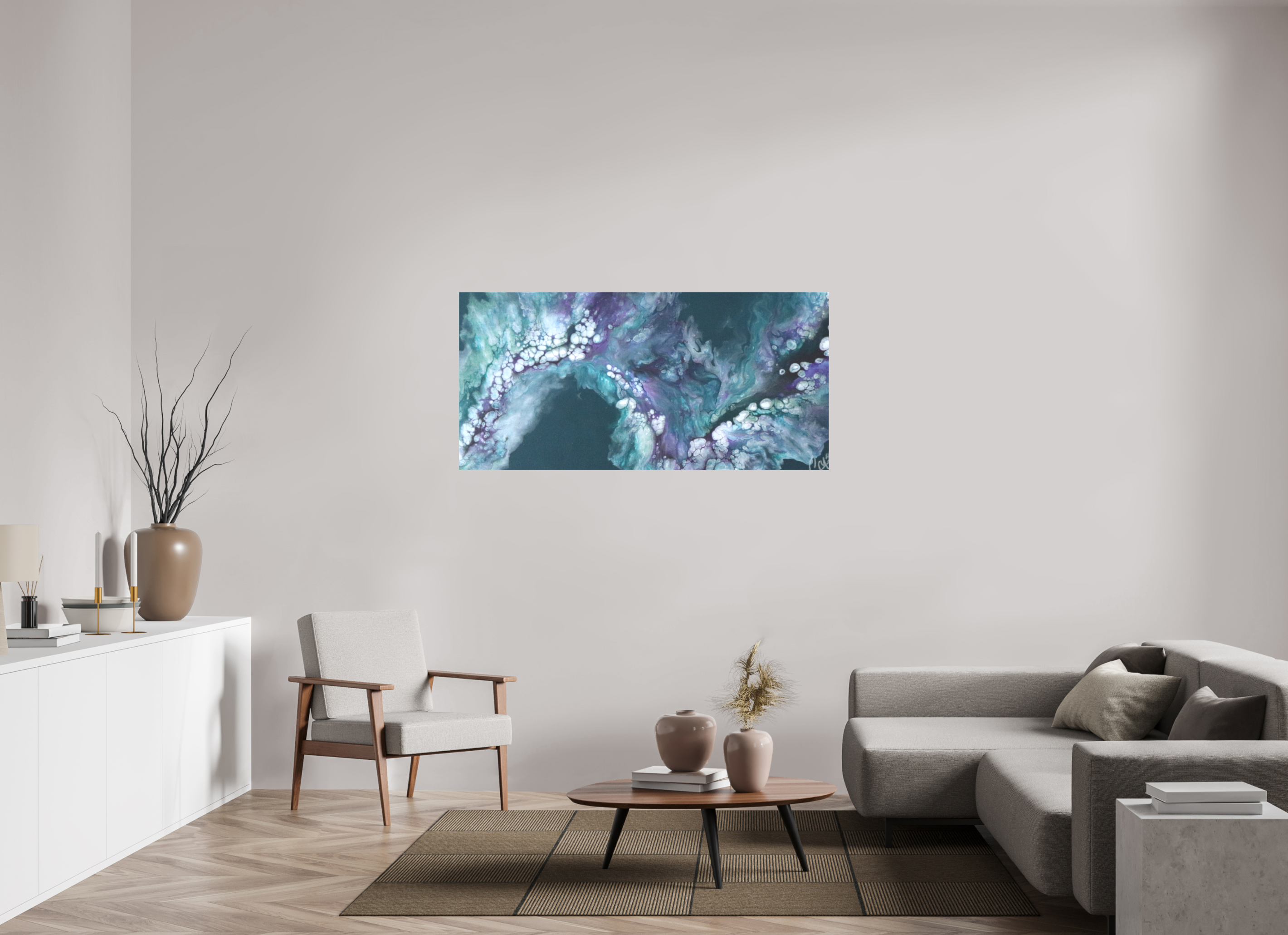 58.7 x 28″, *1.25" Matte Canvas No Frame Teal Tidal Wave