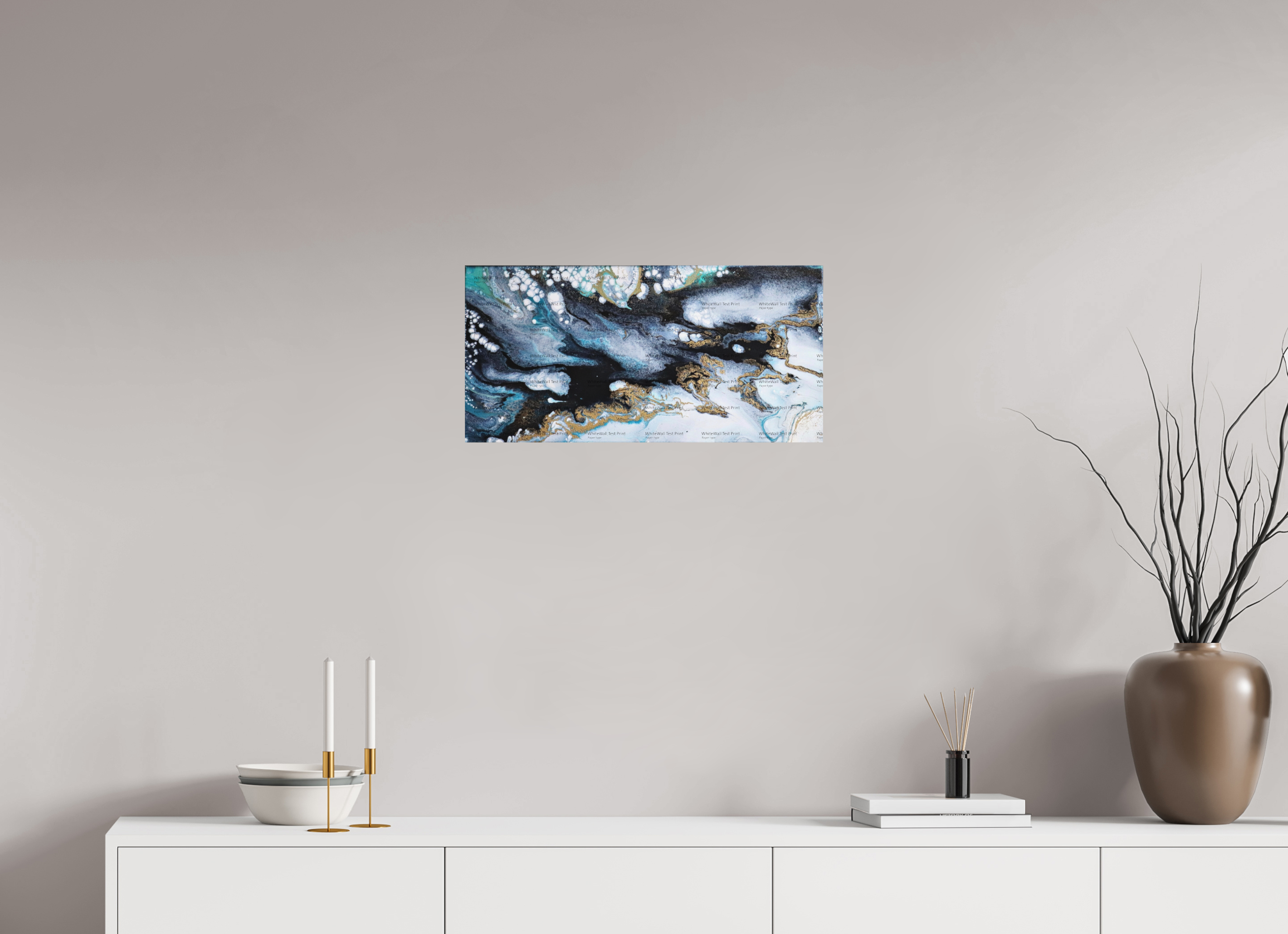24.3 x 12″, *SAMPLE Photo Print on Fuji Silk Paper no frame Ocean Blues - Original Acrylic Tip Pour