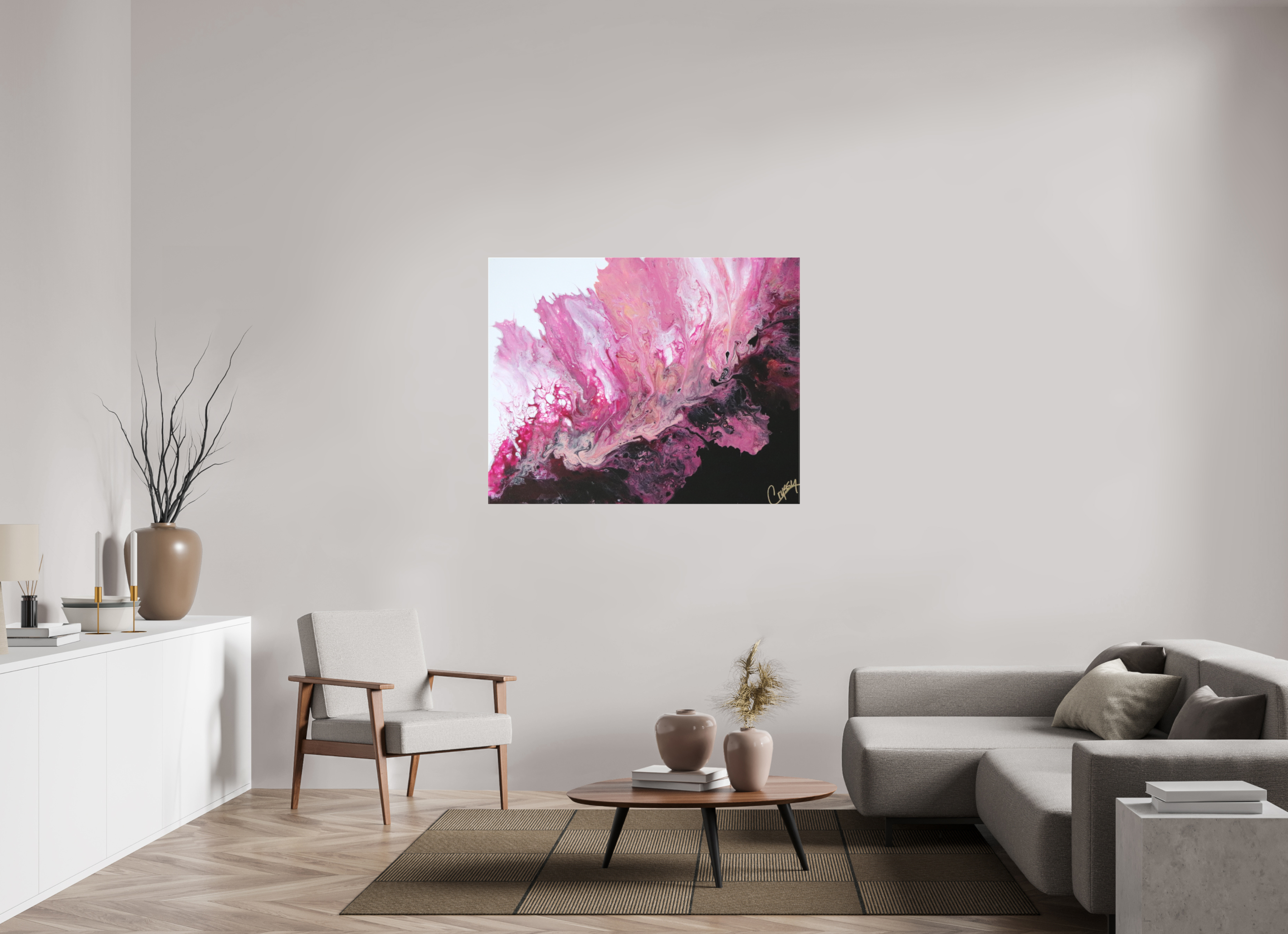 49.4 x 39″, *1.25" Matte Canvas No Frame Pink Magma - Original Dutch Pour