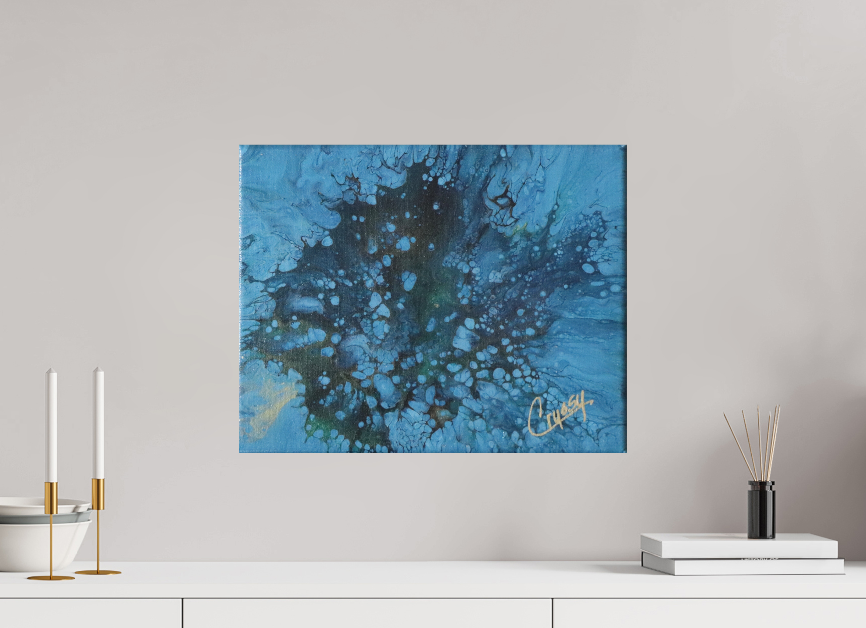 20.1 x 16″, *Photo Print on Fuji Silk Paper No Frame Ocean Bloom - Original Dutch Pour Acrylic Painting