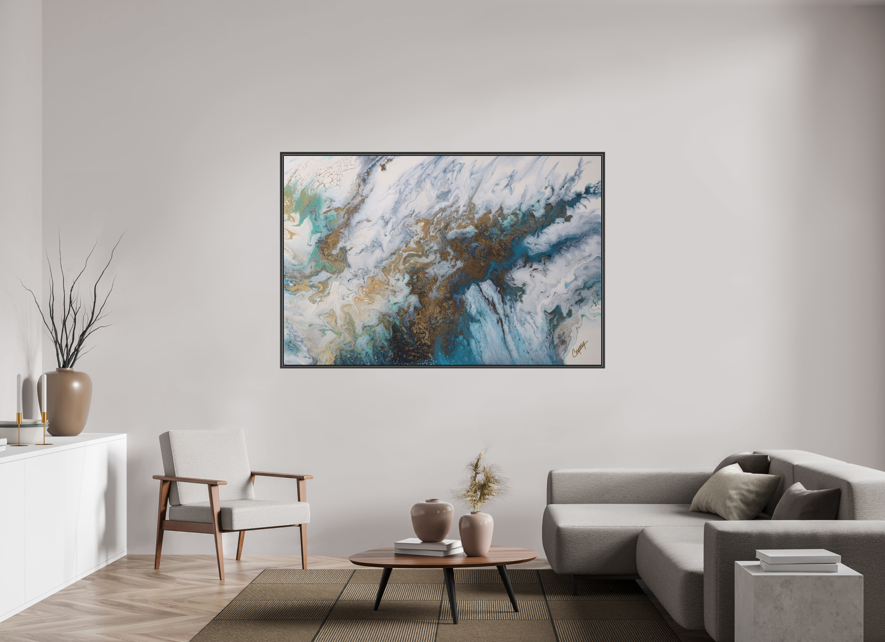 71.6 x 47″, *.7" Matte Canvas with Black Oak Frame Seascape Canvas - Original Acrylic Ocean Painting