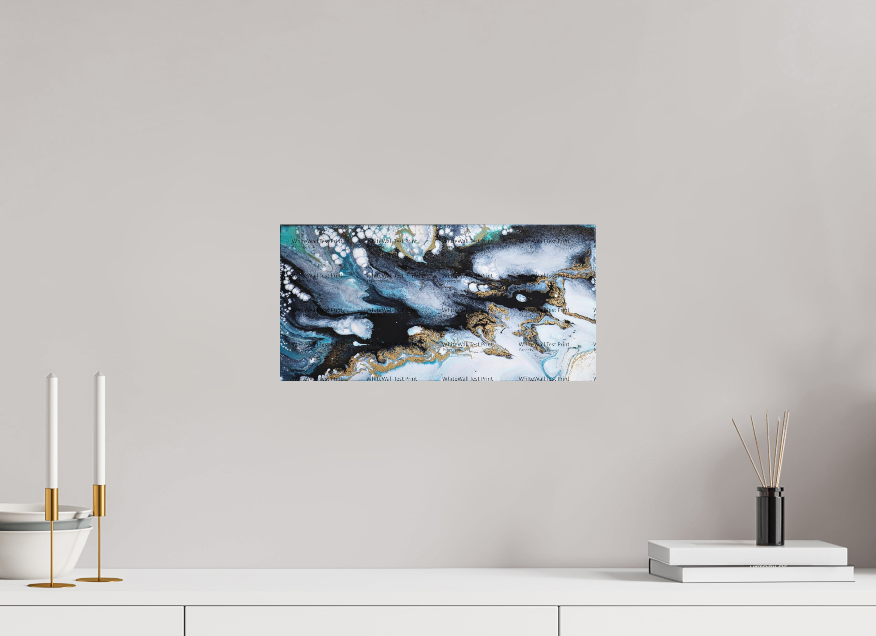 16.2 x 8″, *SAMPLE Photo Print on Fuji Silk Paper no frame Ocean Blues - Original Acrylic Tip Pour