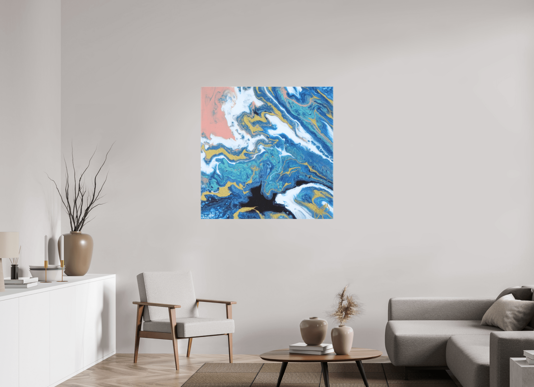 Coastal Blush - Original Tilt Pour Acrylic Painting - The Living Abstract