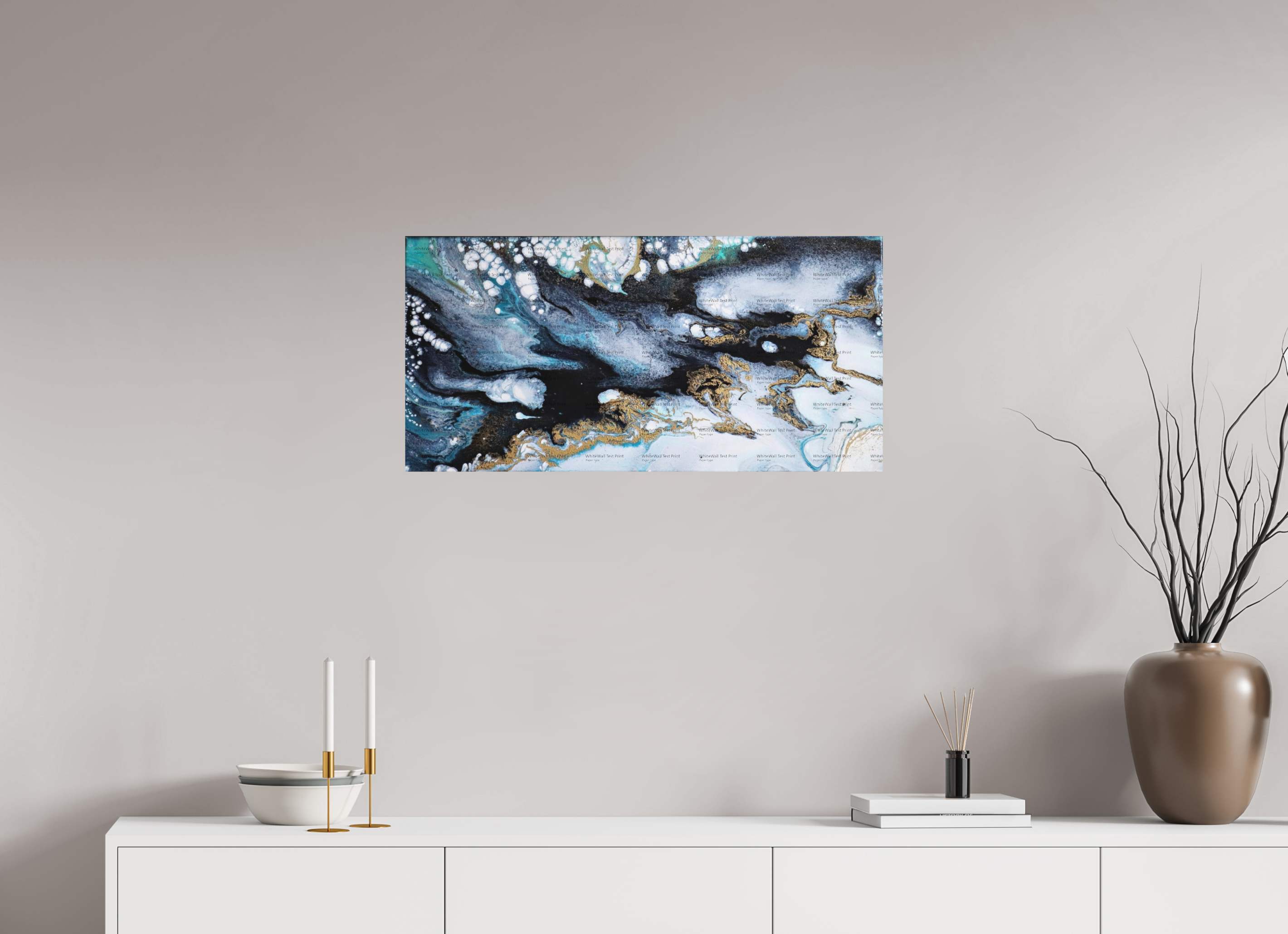 32.4 x 16″, *SAMPLE Photo Print on Fuji Silk Paper no frame Ocean Blues - Original Acrylic Tip Pour